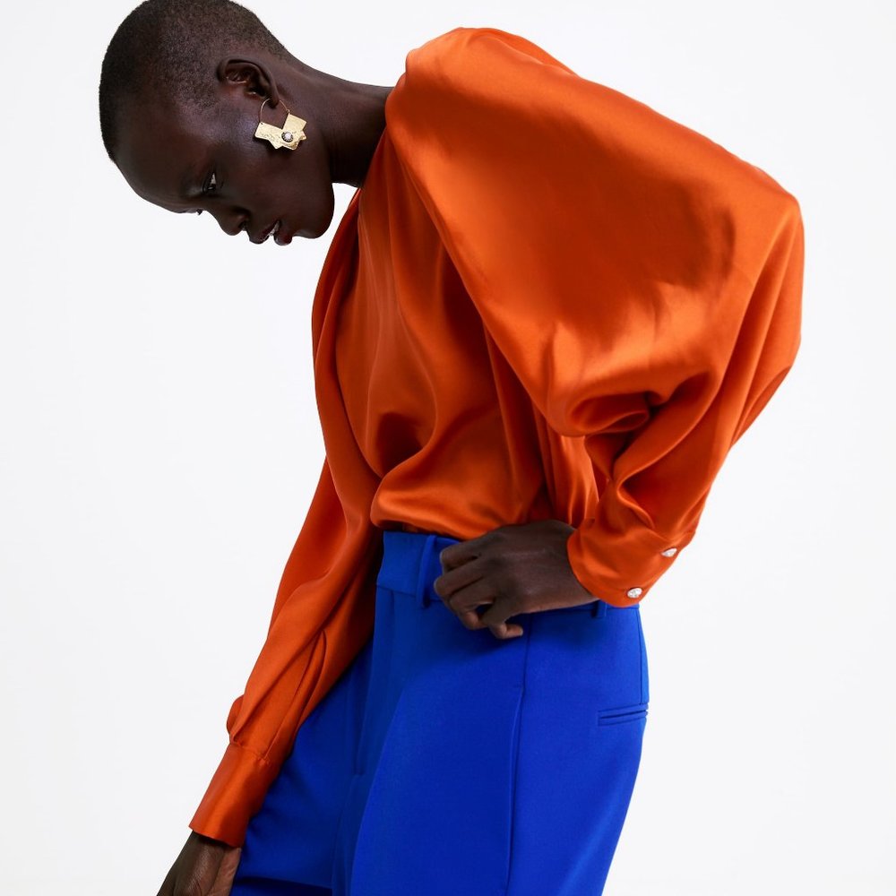 ZARA orange blouse with crystal sleeve - Picture 7 of 16
